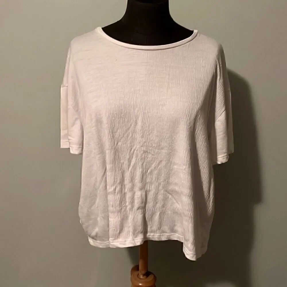 Primark Women's White Boat Neck Drop Shoulder Short Sleeve T-Shirt